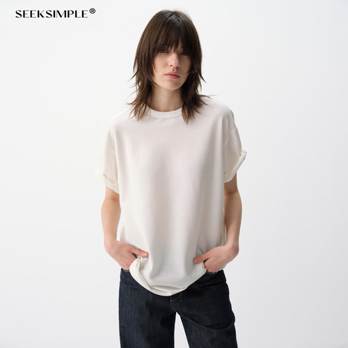 SEEKSIMPLE 微沙骨感 会呼吸的纯棉宽松短袖T恤D0466