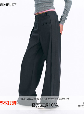SEEKSIMPLE 秋冬低腰侧边搭片阔腿休闲西裤黑色宽松显瘦直筒长裤