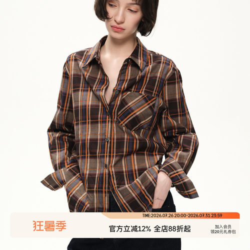 SEEKSIMPLE 高密纯棉材质|宽松挺括|休闲格纹正肩长袖衬衫D0212