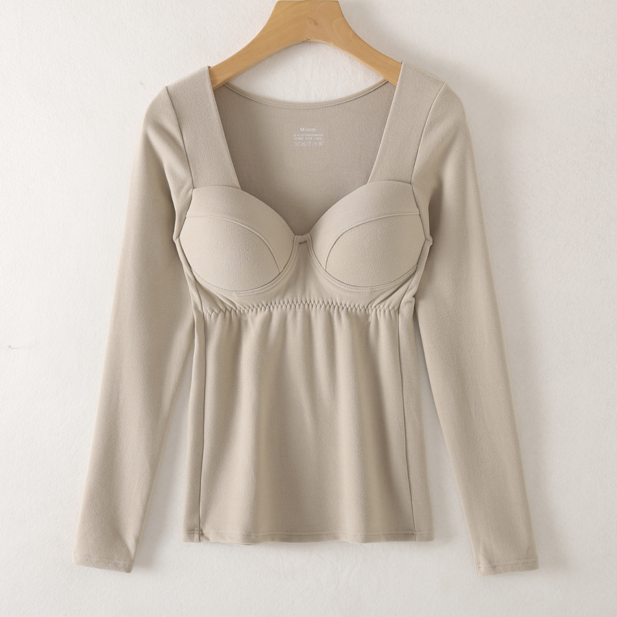 德绒保暖内衣发热V领罩杯一体