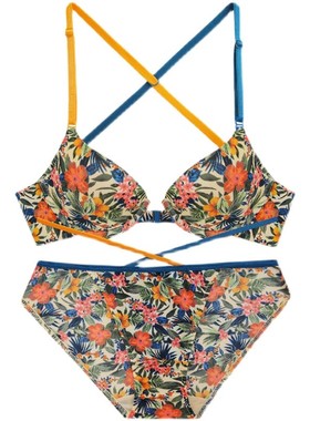 前扣美背内衣舒适性感胸罩韩国ULLALA少女简约纯棉印花文胸套装