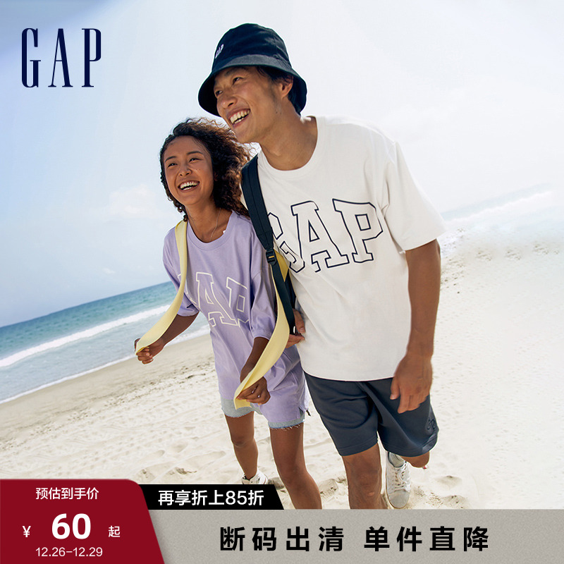 【断码优惠】Gap男女装重磅T恤LOGO纯棉运动809021夏季情侣短袖