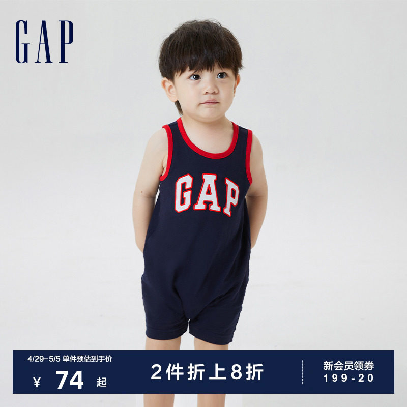 【断码优惠】Gap新生婴儿LOGO纯棉背心连体衣无袖包屁衣670065