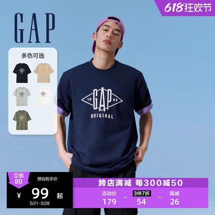 Gap男女装夏季2024新款LOGO纯棉百搭短袖T恤圆领休闲上衣884791