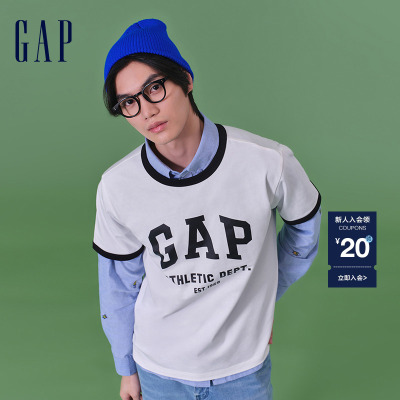 Gap男女装撞色领袖口logo短袖T恤
