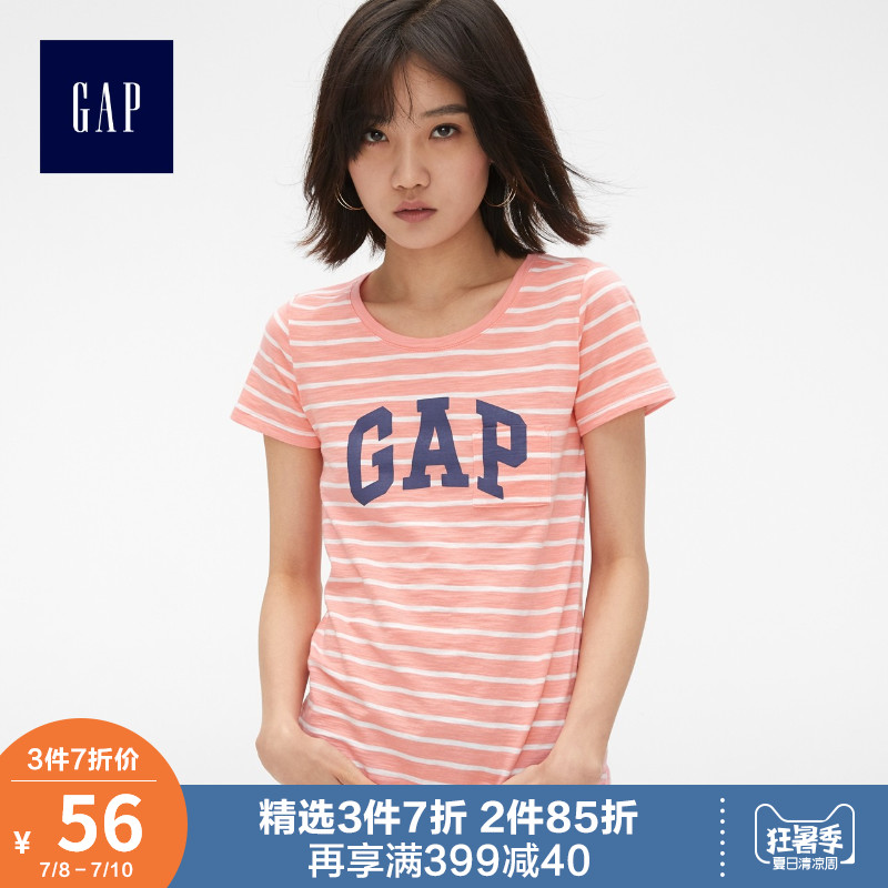 Gap女装纯棉短袖T恤夏季464043 E 2019新款女士logo口袋圆领上衣