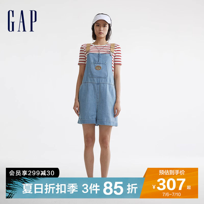 Gap女装夏季2023新款LOGO宽松背带裤牛仔裤714107户外休闲短裤