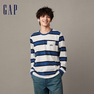 Gap男女装春秋LOGO纯棉亲肤舒适条纹长袖T恤情侣装休闲上衣841256