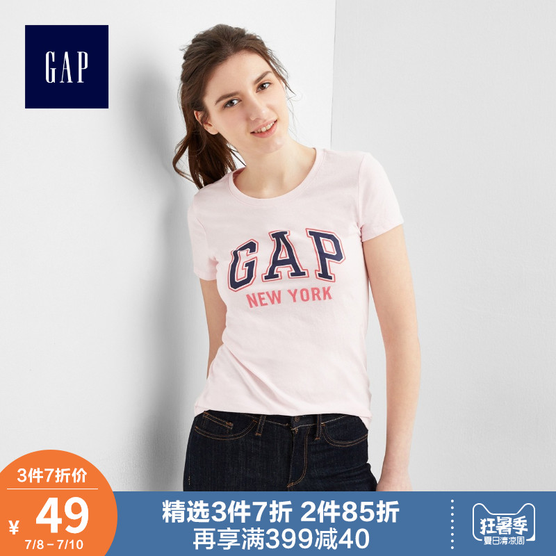 Gap女装印花短袖T恤夏季260202-1 logo时尚衣服女士休闲圆领上衣