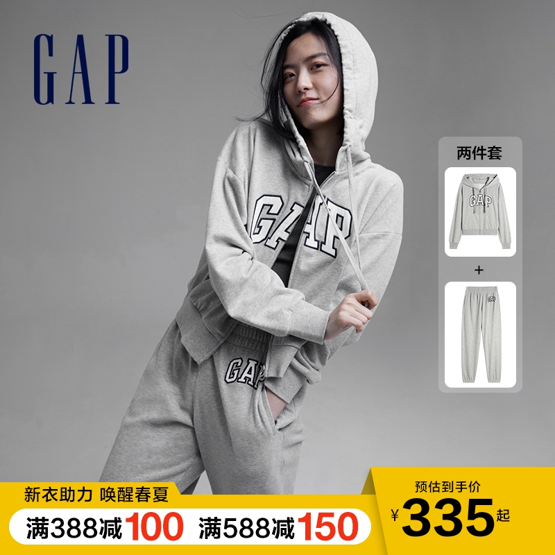 Gap女装法式圈织软卫衣卫裤2021春季新款休闲连帽衫运动裤套装潮