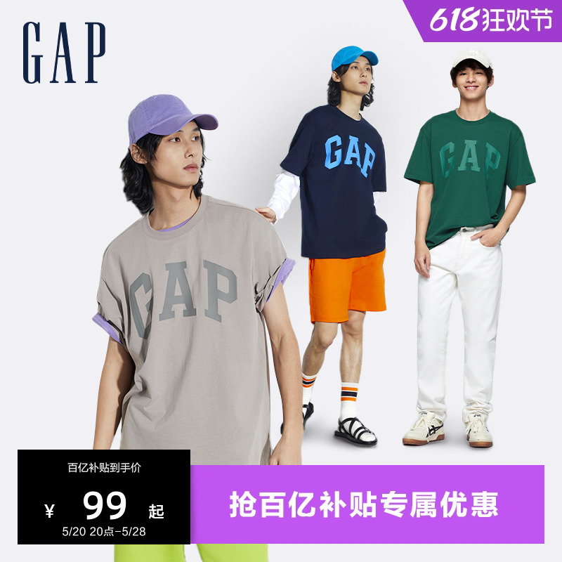 Gap男装2024春夏新款LOGO圆领纯棉短袖T恤柔软透气运动上衣465796