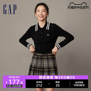 宽松高级时尚 Gap女装 春季 LOGO学院风POLO领针织衫 休闲毛衣836344