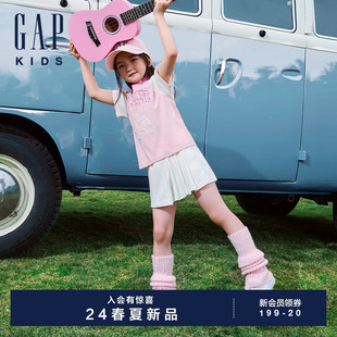 Gap女幼童2024夏季 T恤儿童装 纯棉小熊印花撞色短袖 新款 上衣467758