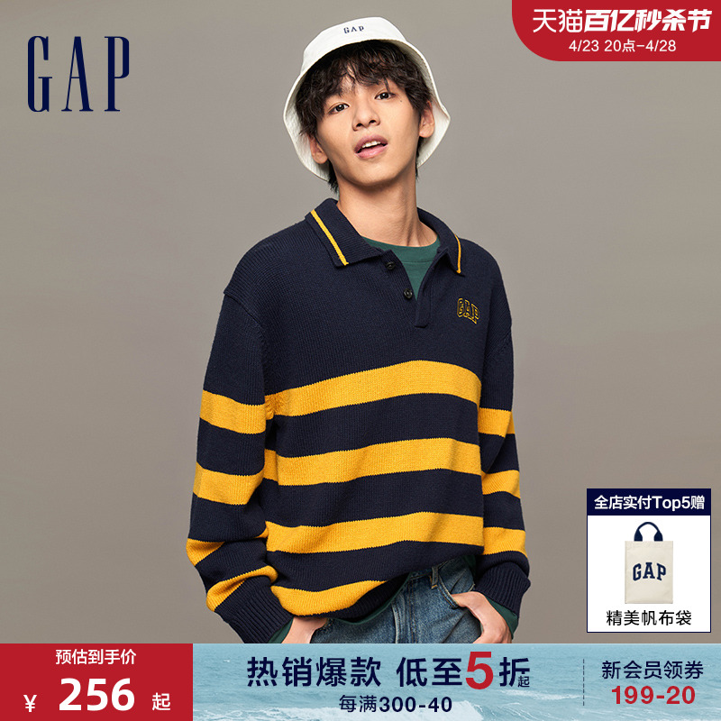 Gap男女装LOGO条纹POLO针织衫