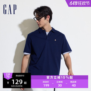 简约纯色上衣466791 新款 polo衫 棉质小熊logo短袖 Gap男装 2024夏季