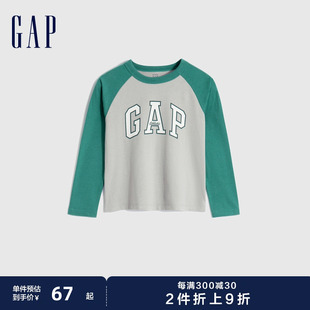 休闲上衣788791 T恤儿童装 LOGO纯棉柔软运动长袖 Gap女幼童春秋季