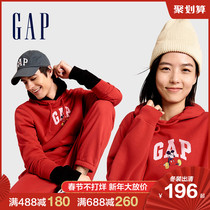 【迪士尼联名】Gap男女装抓绒套头连帽卫衣778194 冬季新款新年红