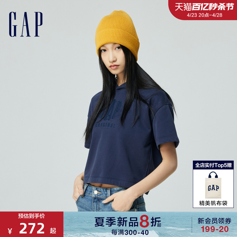 Gap女装短袖连帽卫衣套头上衣