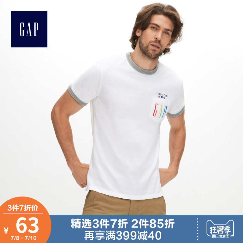 Gap男装纯棉短袖T恤夏季471911 E 2019新款男士logo圆领休闲上衣