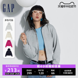 Gap女装2024春季新款法式圈织软渐变刺绣logo连帽卫衣外套873736