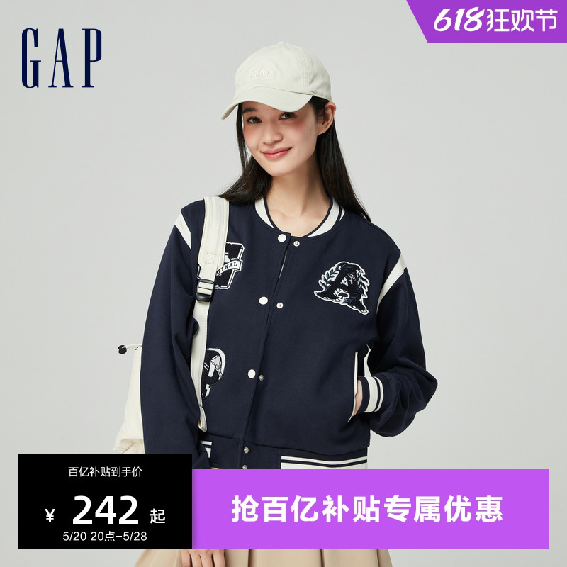 Gap女装撞色贴布绣logo棒球服