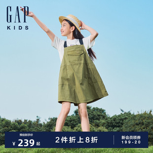 新款 Gap女童2024夏季 梭织工装 风撞色背带裙儿童轻薄连衣裙466668