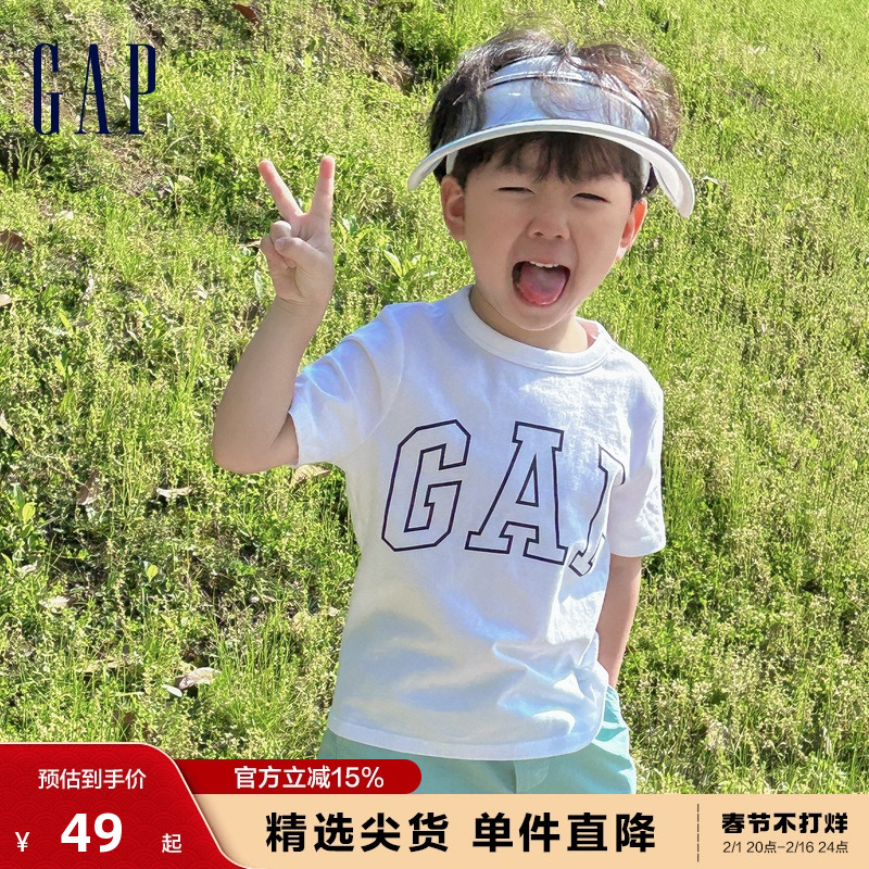 Gap男女童秋季新款LOGO纯棉运动短袖T恤儿童装休闲合身上衣871976