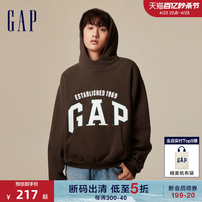 【断码优惠】Gap男女装秋冬LOGO宽松碳素软磨卫衣情侣装762528