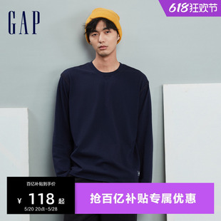 Gap男装 T恤运动休闲舒适上衣841243 春秋LOGO水洗棉宽松高级长袖