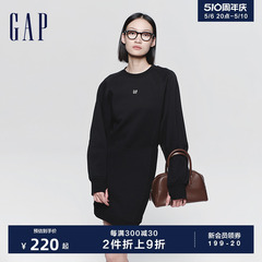 Gap女装2024春季新款logo简约拼接长袖圆领连衣裙卫衣裙430319