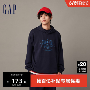 841225 Gap男装 春秋LOGO宽松廓形舒适套头运动卫衣高级休闲连帽衫