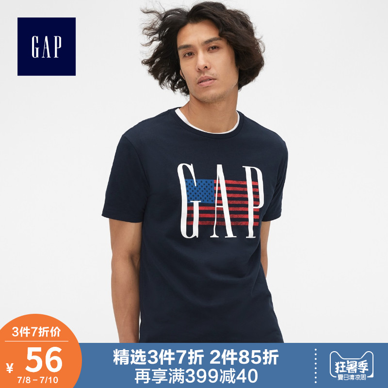 Gap男装纯棉短袖T恤夏季465156 E 2019新款logo上衣男印花情侣装