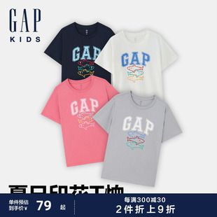 纯棉字母logo印花短袖 上衣546502 T恤儿童装 新款 Gap男女童2024夏季