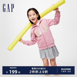 上衣890205 LOGO翻转亮片口袋连帽外套儿童装 2024新款 Gap女童春季