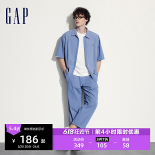 轻薄翻领短袖 Gap男装 新款 简约纯色百搭上衣464288 2024夏季 衬衫