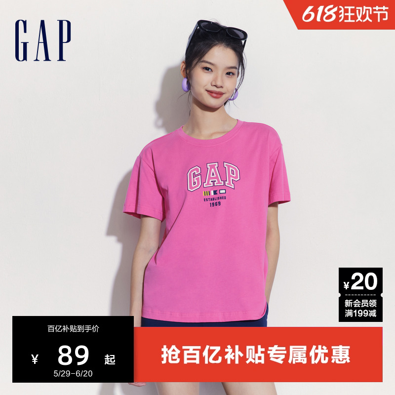 女装精梳棉字母logo短袖Gap