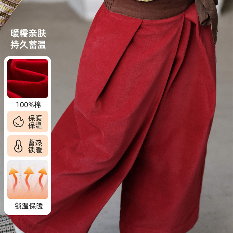 25秋冬季新款男女宝宝儿童纯棉潮流灯芯绒丝滑百搭绑带阔腿长裤子