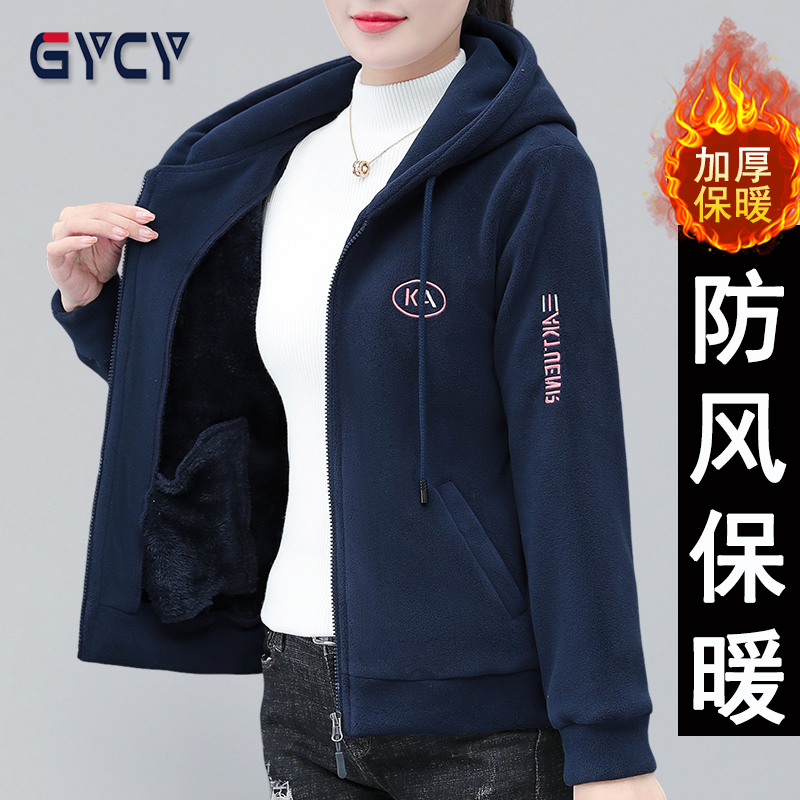 品牌冬季新款休闲防风连帽保暖外套女简约舒适外穿加绒加厚上衣