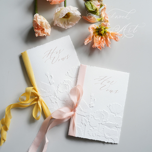 KKlife婚礼定制花卉虞美人誓言卡浮雕凹凸纸品誓词卡手写拍摄道具