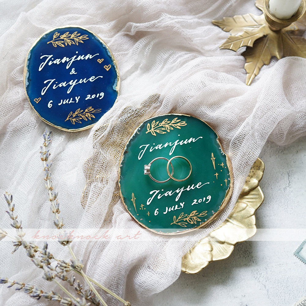kklife 婚礼手写定制英文名字名卡席位卡设计ins风创意玛瑙石绿色