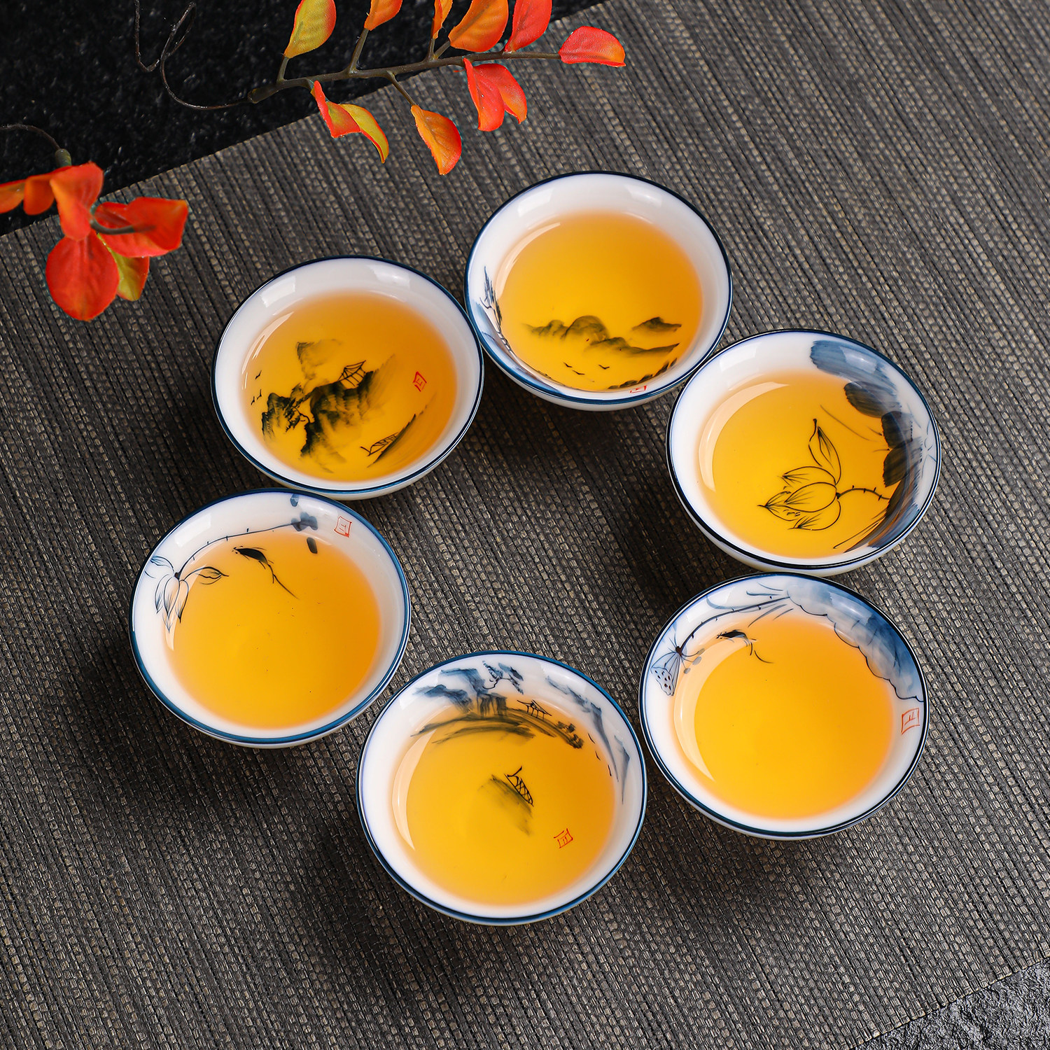 羊脂玉白瓷斗笠杯功夫茶杯套装青花瓷手绘品茗杯陶瓷家用茶碗茶盏