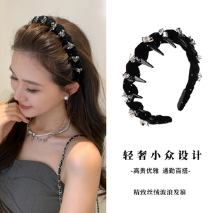 刘海碎发头饰发饰高颅顶头箍 丝绒波浪发箍发夹子发卡女款 巷南