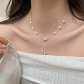 925纯银蝴蝶结珍珠项链轻奢2025新爆款 巷南 颈链高级女锁骨链