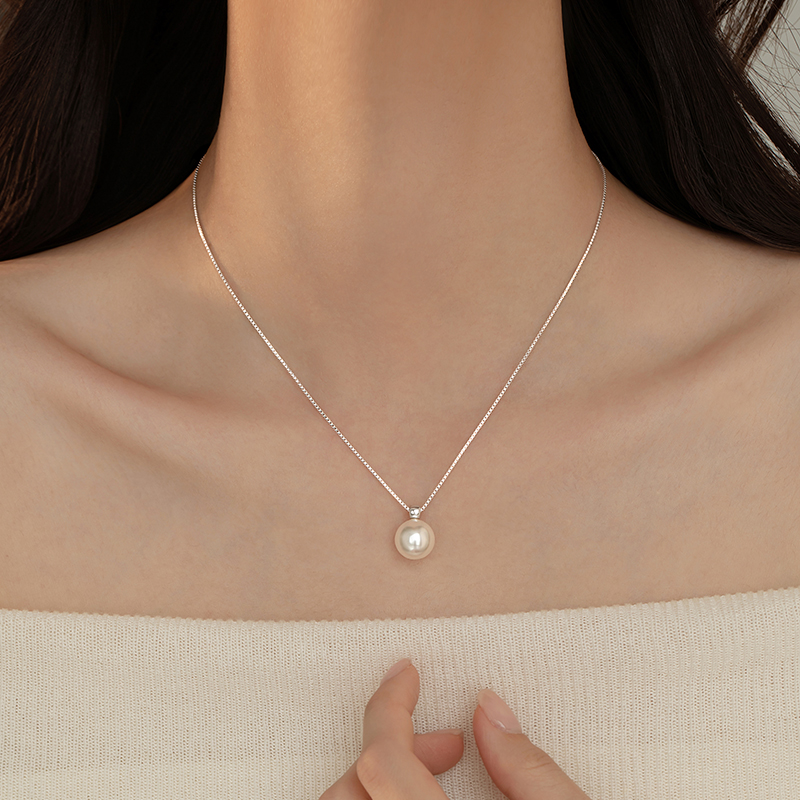 巷南999银珍珠项链女锁骨链颈链