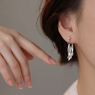 耳环轻奢爆款 925银针树叶流苏耳钉2025新款 女高级感耳饰 巷南