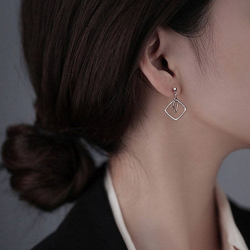 方形耳坠925纯银小众风