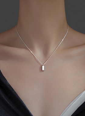 巷南999纯银小方砖项链锁骨链女