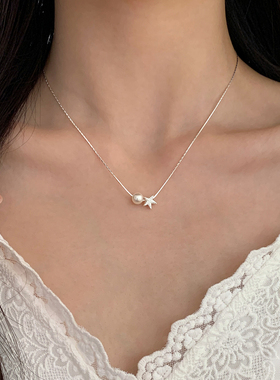巷南925纯银海星珍珠项链小众女