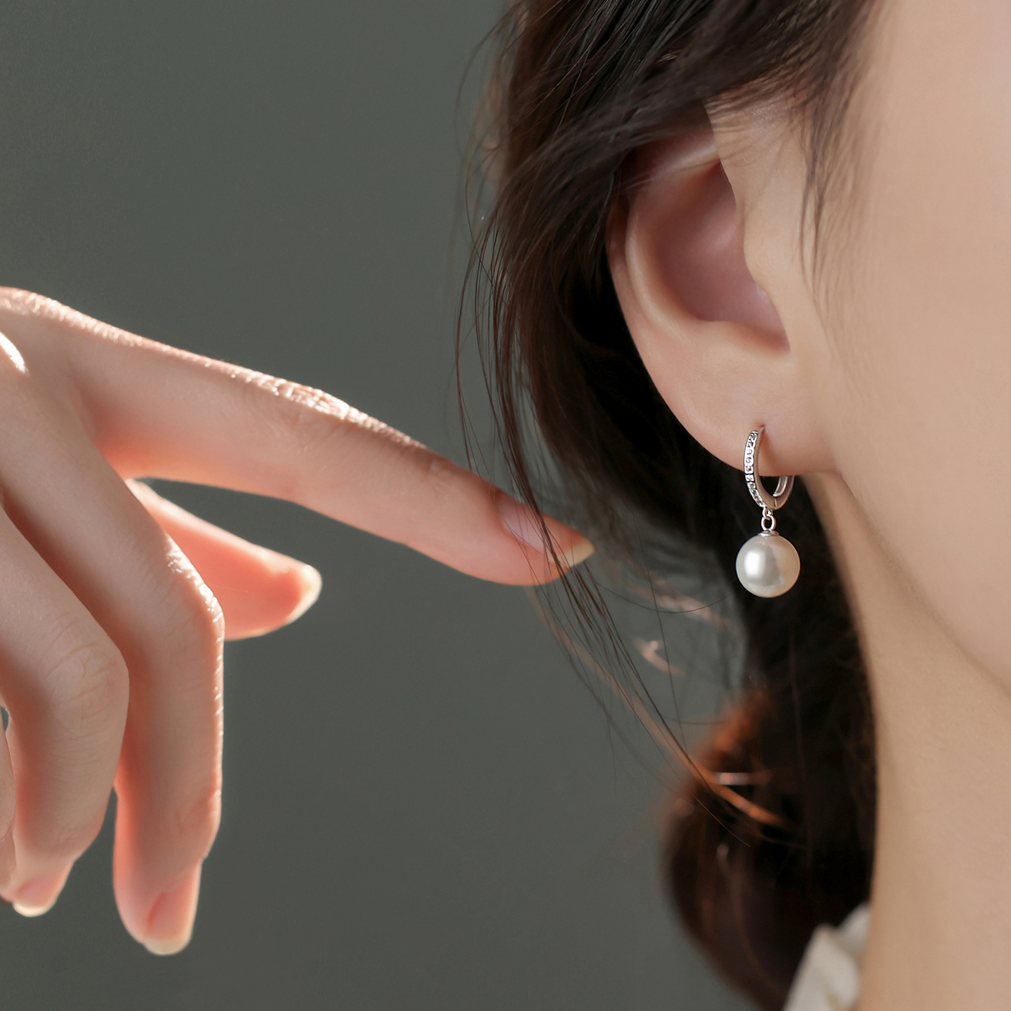 巷南925纯银珍珠耳环轻奢耳圈女