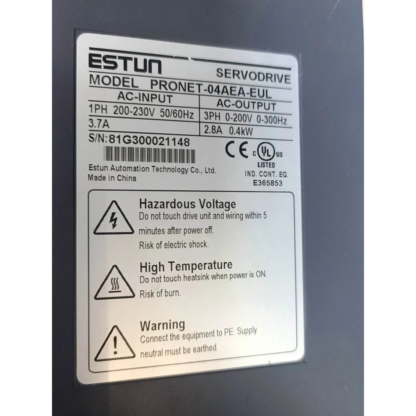 非实价议价议价埃斯顿400W伺服驱动器PRONET-04AEA-EUL 拍前询价